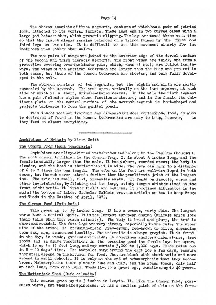 Natural History Gazette
No. 10 July 1974