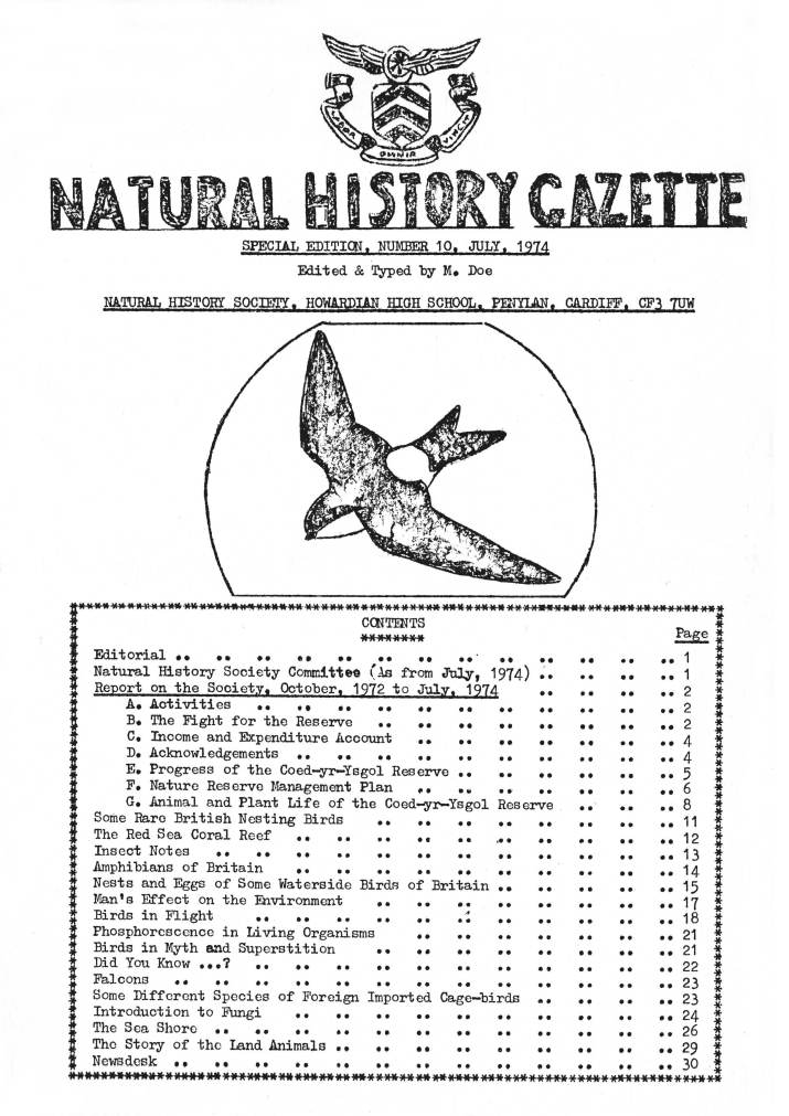 Natural History Gazette
No. 10 July 1974