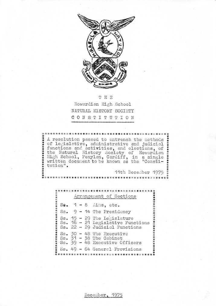 The Howardian High School
NATURAL HISTORY SOCIETY
CONSTITUTION