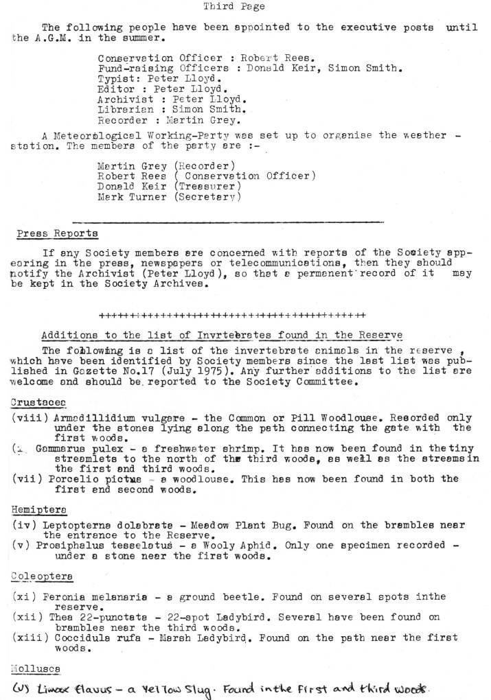Natural History Gazette
No. 20 April 1976