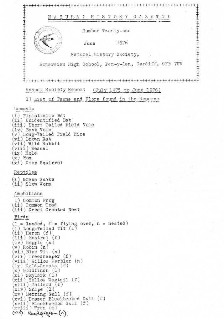 Natural History Gazette
No. 21 June 1976