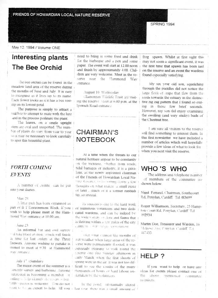 Newsletter May 1994 no. 1