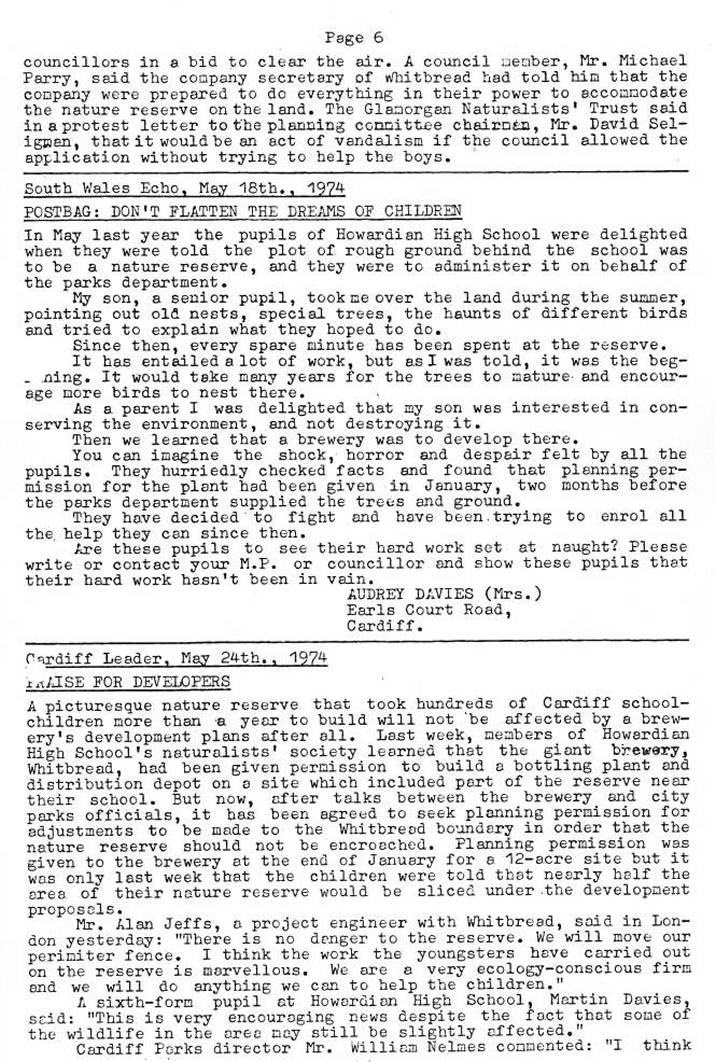 Natural History Society
Howardian High School
Press Review 1974