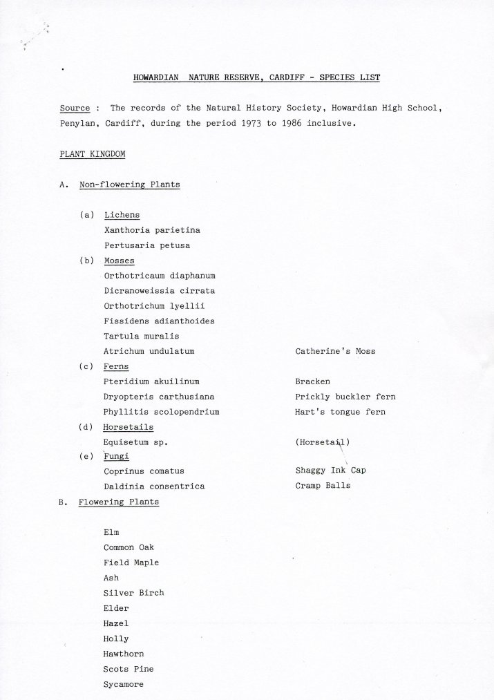 Species List 1973/1986 page 1