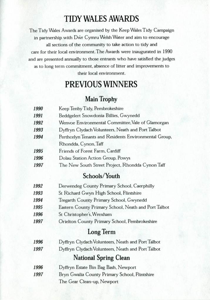 Howardian Local Nature Reserve
Tidy Wales Awards 1998
